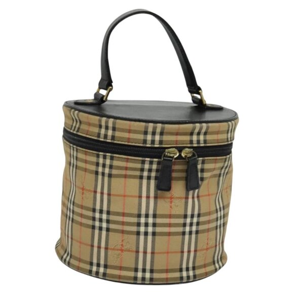 Burberrys Nova Check Vanity Pouch Canvas Beige Gold Auth - Picture 1 of 14